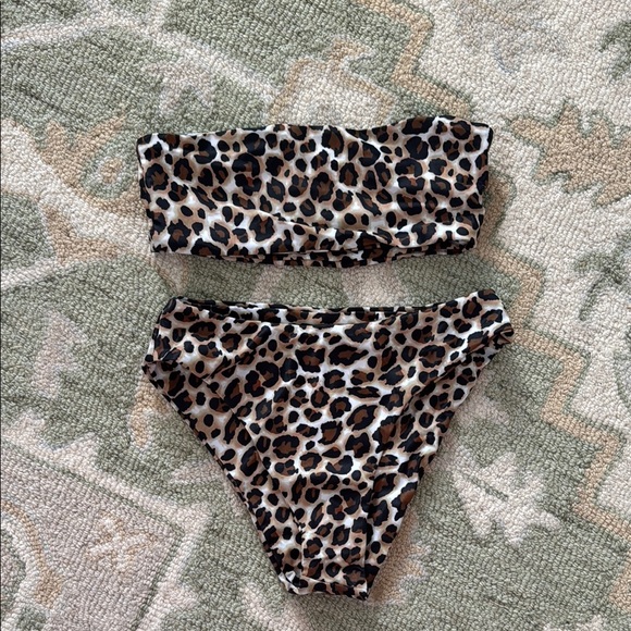 Zaful Swim New Leopard Print Bandeau Bikini Set Poshmark